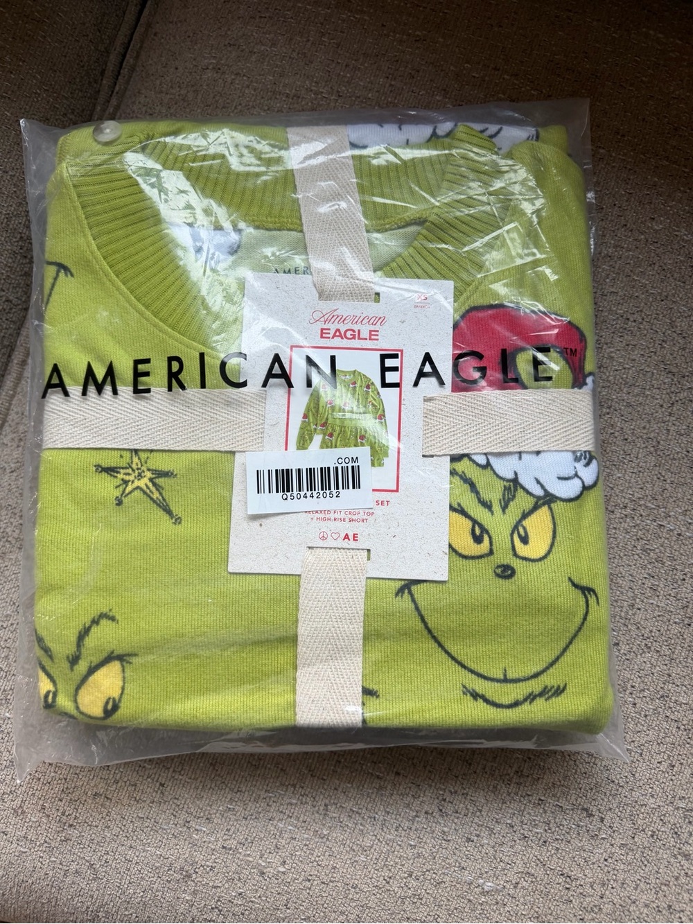 NWT American Eagle Green Grinch Pajama Set, Size XS